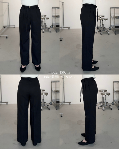美脚見えタックワイドストレートパンツ