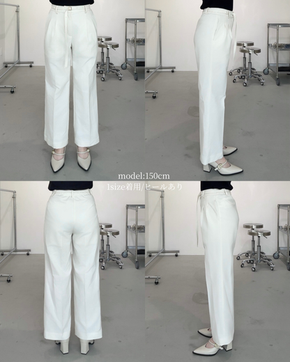 美脚見えタックワイドストレートパンツ