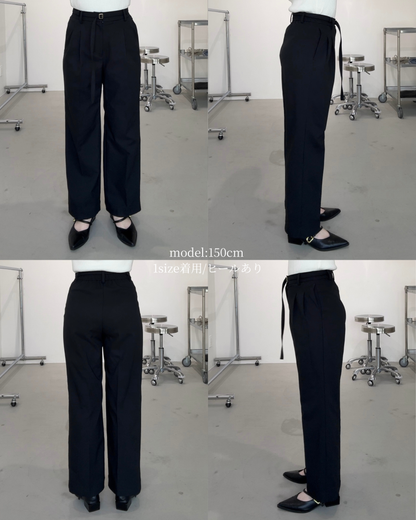 美脚見えタックワイドストレートパンツ
